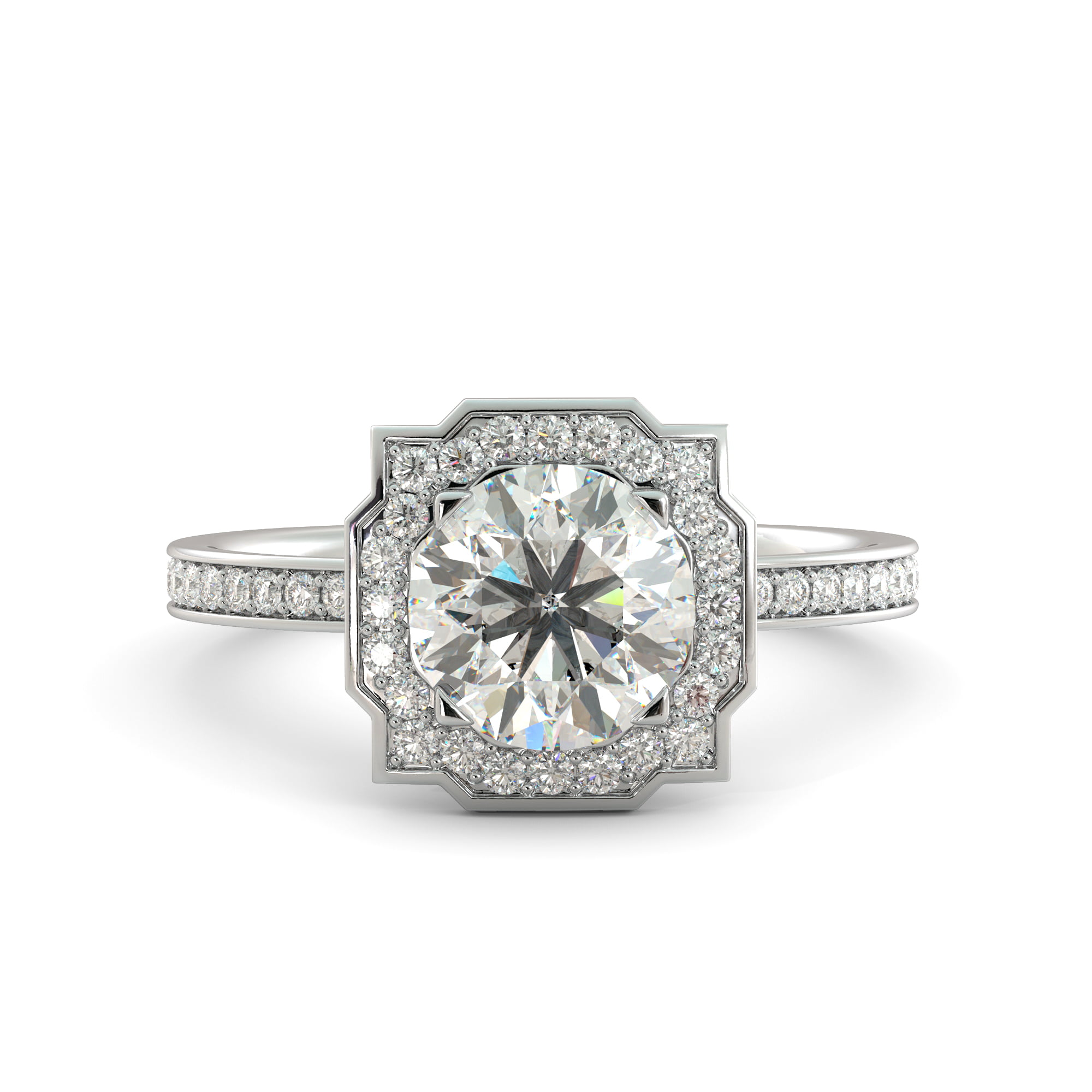 Vintage Art Deco 2.40Ct White Round Cut Diamond 14k White Gold Engagement Ring 