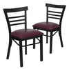 Flash Furniture 2 Pk. HERCULES Series Black Three-Slat Ladder Back Metal Restaurant Chair - Burgundy Vinyl Seat