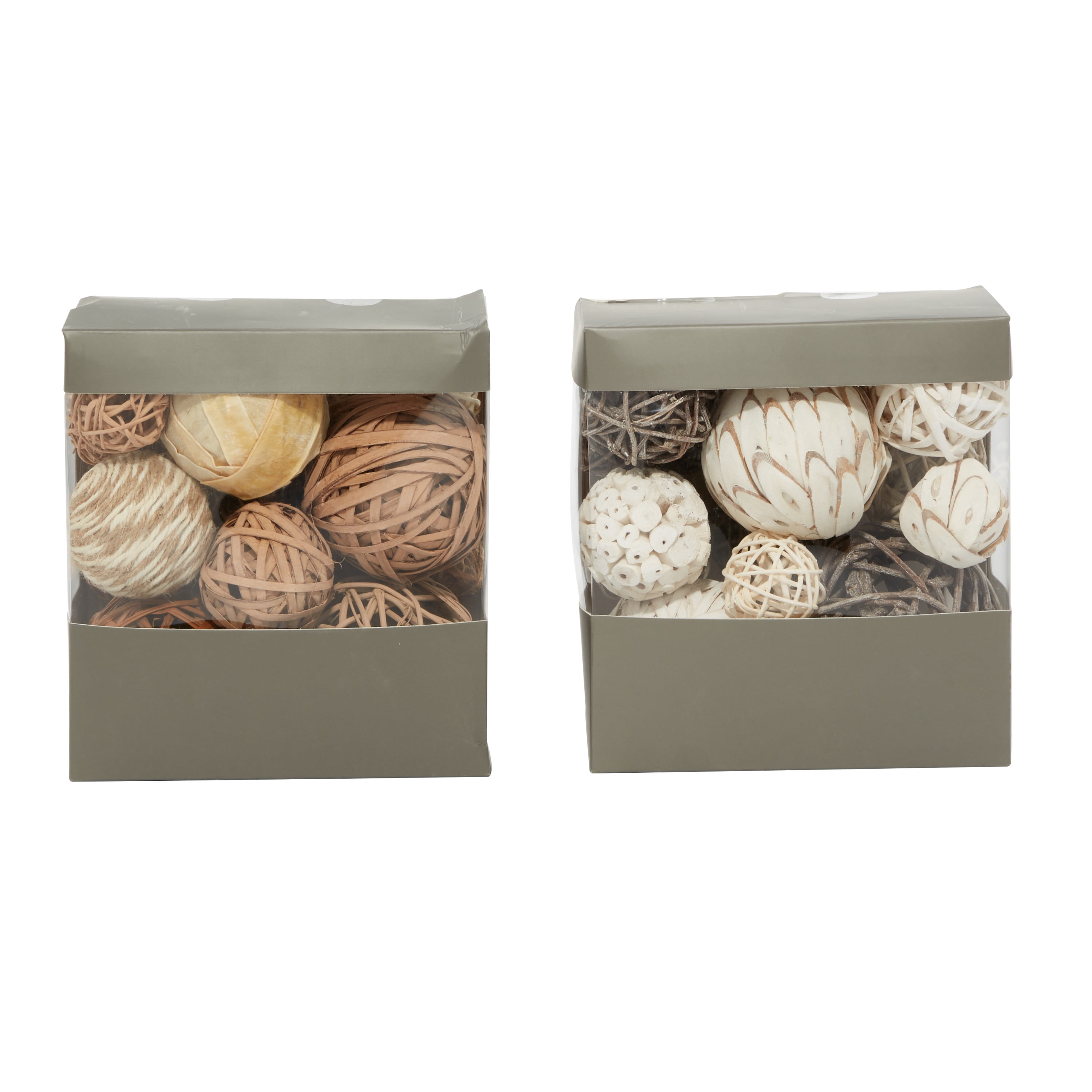 DecMode Brown 7" Handmade Wood Orbs & Vase Filler with Varying Designs (2 Count)