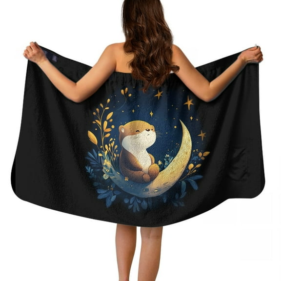 Yuyamidu Cute Otter Wrap Towel for Women Knee Length Body Wrap with Pocket Black Bath Towel Wrap Size XL Comfortable Spa Wrap Reusable Bathroom Towels
