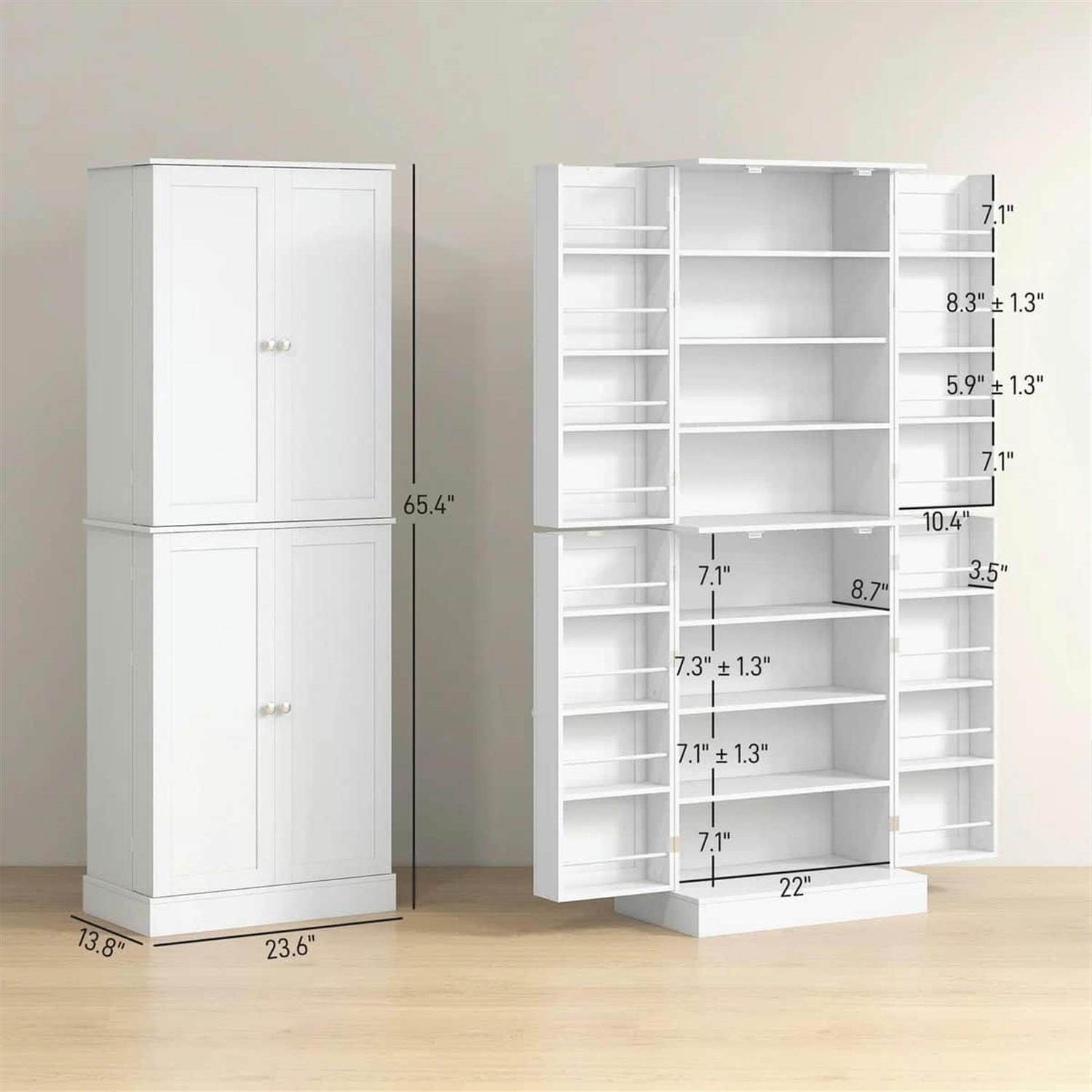 Demi Bonn 65" Kitchen Pantry Cabinet, 4-Door Storage with 16 Shelves for Dining Room, Space-Saving Kitchen Organization, White