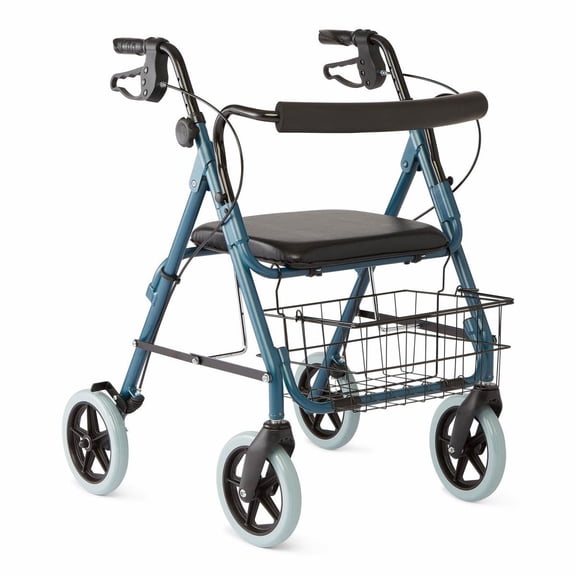 Medline Guardian Deluxe Rollator Folding Walker with 8" Wheels, 300lb Capacity, Blue-Gray Frame
