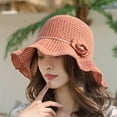 thumbnail image 3 of huanledash Hollow Out Breathable Faux Pearl Flower Decor Sun Hat Women Big Wave Brim Floppy Bucket Hat Fashion Accessories, 3 of 8