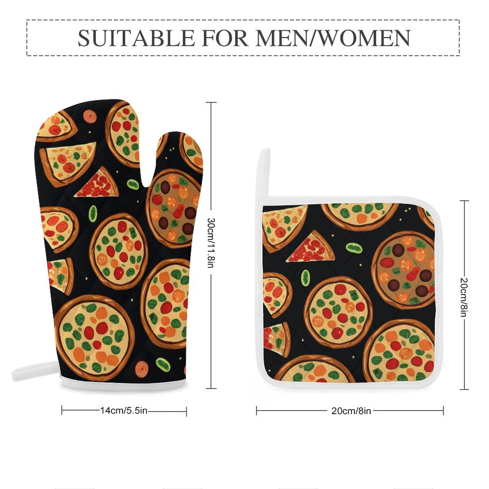 Fun Pizza Oven Mitts And Pot Holders Sets of 4 Oven Gloves Set Potholders for Kitchen Cooking Baking Grilling Anti Scald Hot Pads And Heat Resistant