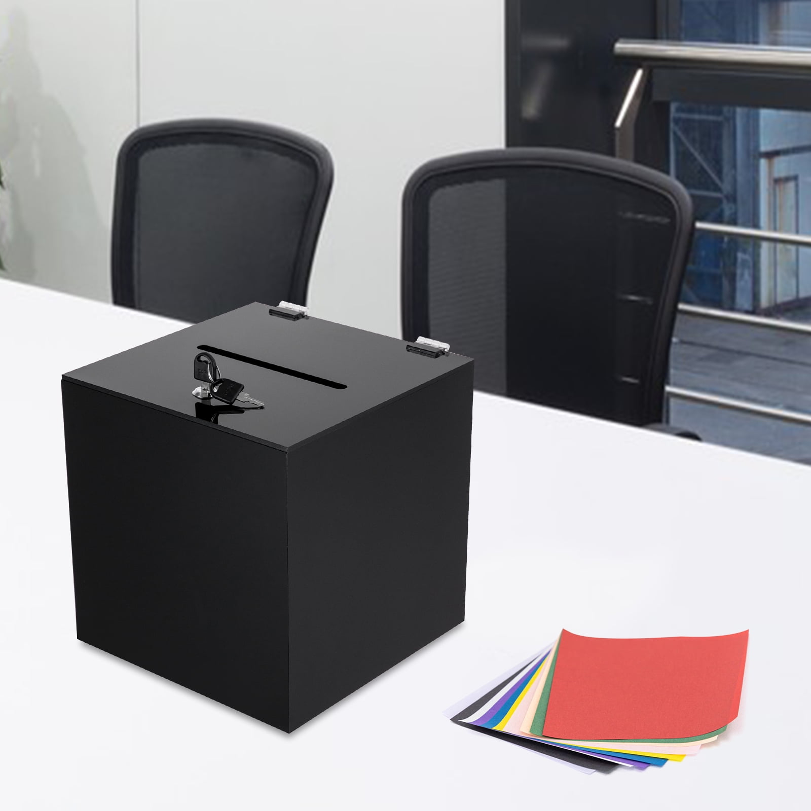 Modern Suggestion Box with Lock Acrylic Donation Box, Black Money Storage Square Container for Voting, Charity