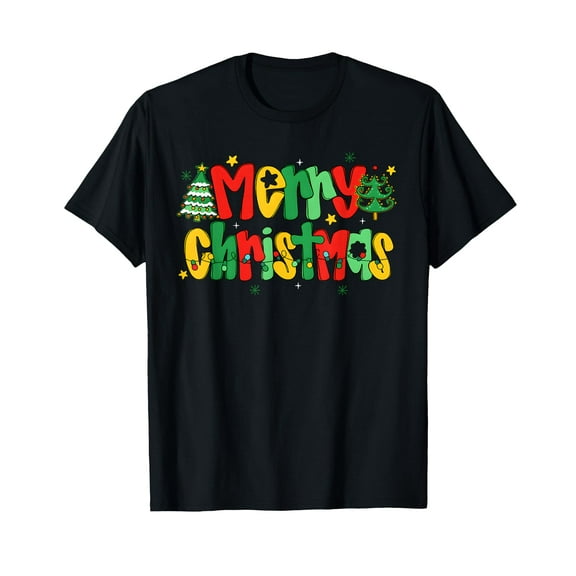 Merry Christmas Retro Lights Tree Men Women Matching T-Shirt,Women's short-sleeved T-shirt to celebrate the coming of Christmas