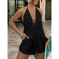 thumbnail image 5 of Women'S Summer Solid Loose Fit Sexy- Backless Halter Tie Front Tops and High Waisted Shorts 2 Piece, 5 of 9