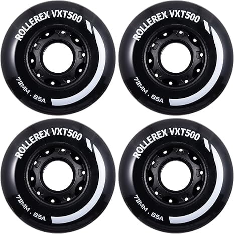 Rollerex VXT500 Inline Skate Wheels – 4 Pack Durable Replacement Roller Blade Wheels for Indoor & Outdoor Skating (72mm, Steel Black)