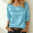thumbnail image 2 of GEWSEY Womens Silk Satin Tops 3/4 Length Sleeve Shirts Round Neck Loose Casual Blouses Business Work Dressy Tshirts Outfits (Light Blue, XXL), 2 of 9