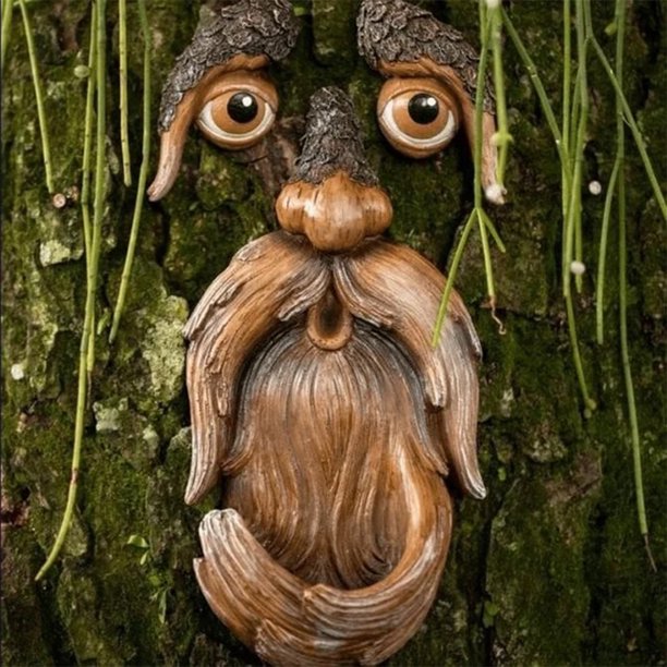 Alimentador de escultura de cara de árbol, alimentador decorativo de resina para pájaros, estatua creativa de cara de árbol, alimentador de arte para patio, decoración de jardín