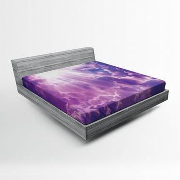 Ambesonne Scenery Fitted Sheet, Heavy Clouds Sunlights, Queen Size, Purple and White