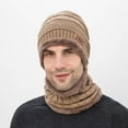 thumbnail image 3 of Clearance! Fdelink Beanie Hat Winter Hats Men's Winter Knitted Fleece Windproof Hat Scarf Gloves Three-piece Winter Knitted Hat Men's Warm Hat Khaki, 3 of 4