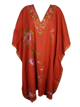 Mogul Womens Caftan Dress Floral Hand Embroidered Short Kaftan One Size