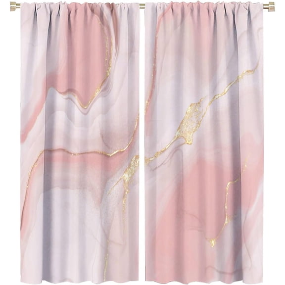 Pink Marble Curtain Rose Gold Background Blackout Print Rod Pocket Window Drapes for Bedroom Living Room 42"W x 96"L (Pack of 2)