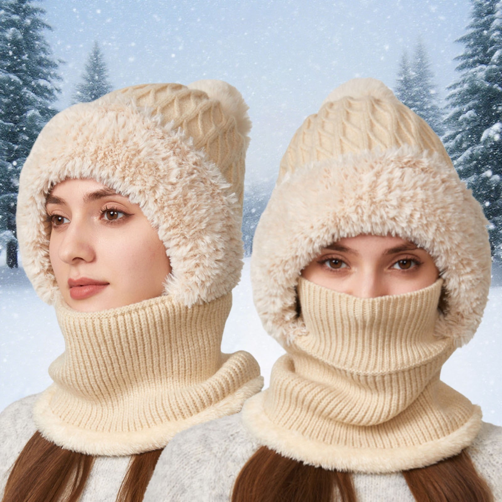 3 in 1 Beanie Hat for Women, Upgrade 3 in 1 Beanie Hat with Scarf and Mask, Fall Winter Warm Knitted Ski Scarf and Mask Set