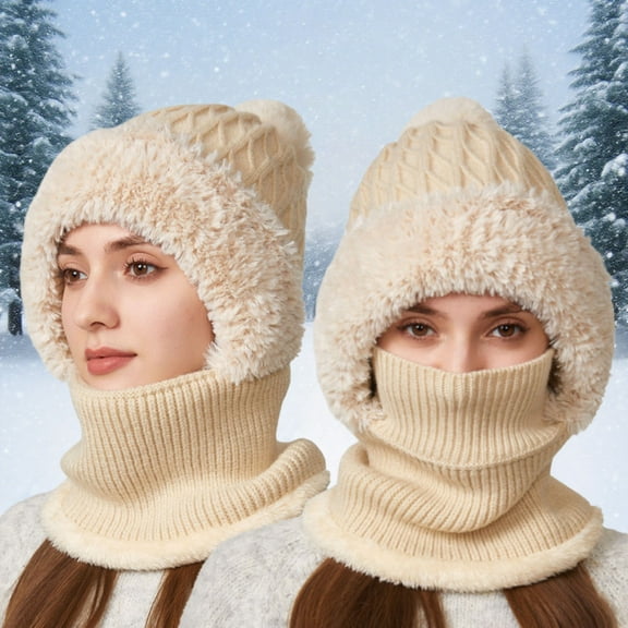 KANG Winter Warm Fleece Lined Scarf Hat For Cold Weather Thermal Face Windproof Outdoor Activities