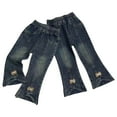 thumbnail image 2 of HAOTAGS Girls Leg Denim Jeans, Loose Casual Fall Pants Straight Bowknot Decoration Navy 1 T, 2 of 3