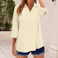 thumbnail image 2 of KDDYLITQ Womens Tops 3/4 Sleeve V Neck Basic Shirts Cotton Linen Solid Color Dressy Blouse Work 2026 Polo Shirts Beige 2XL, 2 of 6