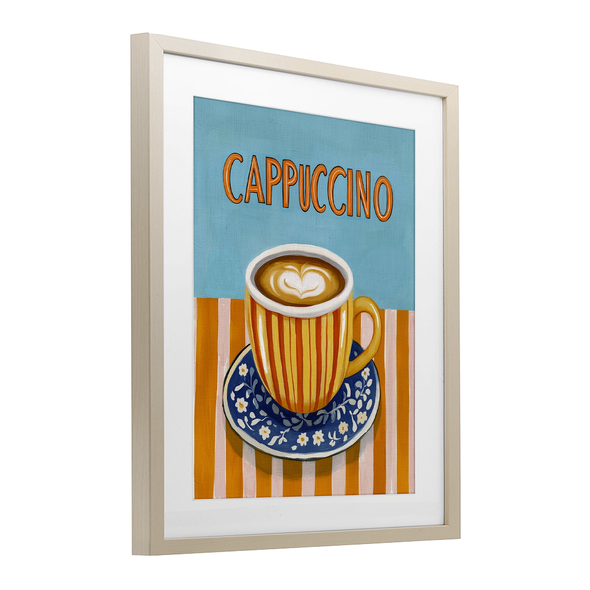 Stupell Industries Cappuccino Stripes Blue & Orange Birch Framed Print Under Glass, design by Yen