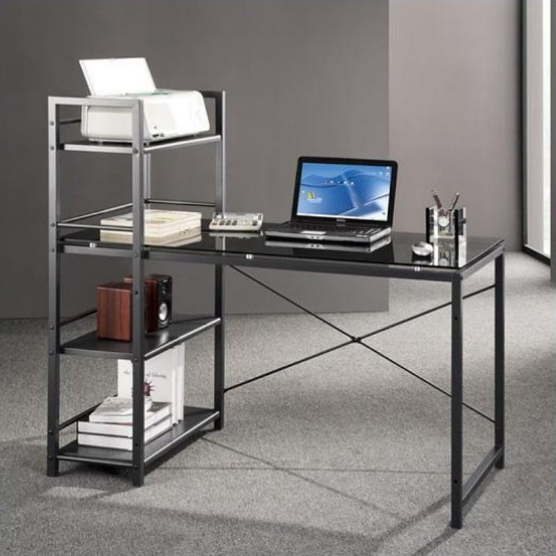 Techni Mobili Tempered Glass Laptop Desk In Black And Smokey Grey