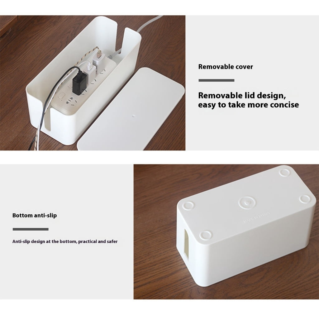 Plastic Desk Cable Management Box Dustproof Cord Organizers Cable Storage Box Wood and Plastic Texture for Home Office