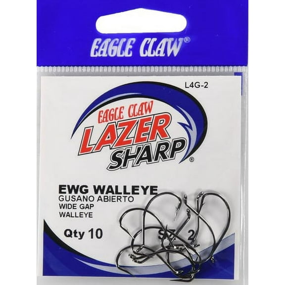 Lazer Sharp L4GH-2 EWG Walleye Hook, Black, Size 2, 10 Pack