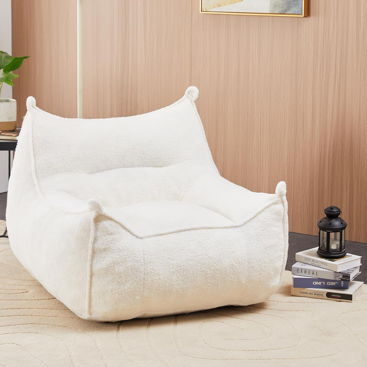 Giant Oversized Bean Bag Chair for Adults and Kids with Filler, Beige Boneless Sofa in a Box for Living Room or Bedroom
