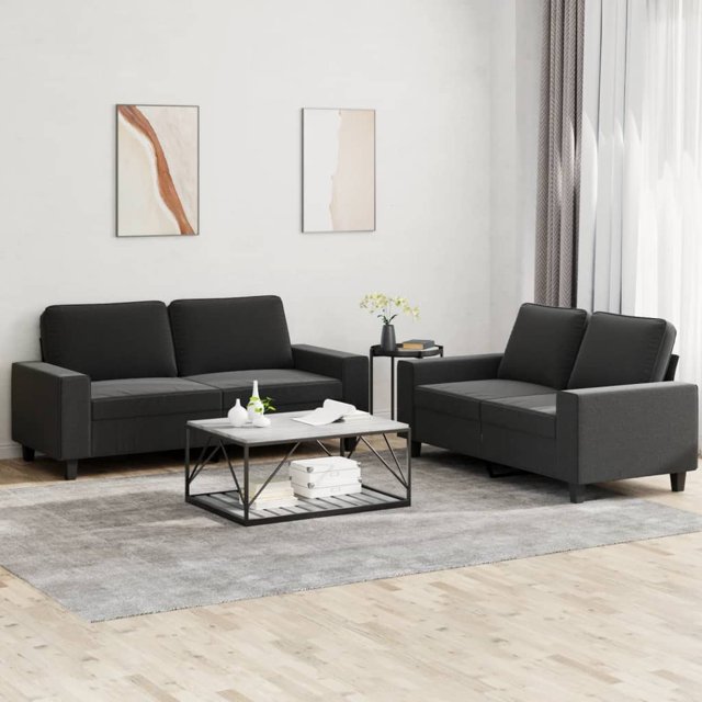 vidaXL 2 Piece Sofa Set Black Fabric Indoor