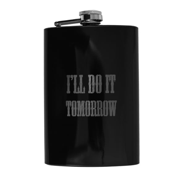 8oz BLACK I'll Do It Tomorrow Flask L1