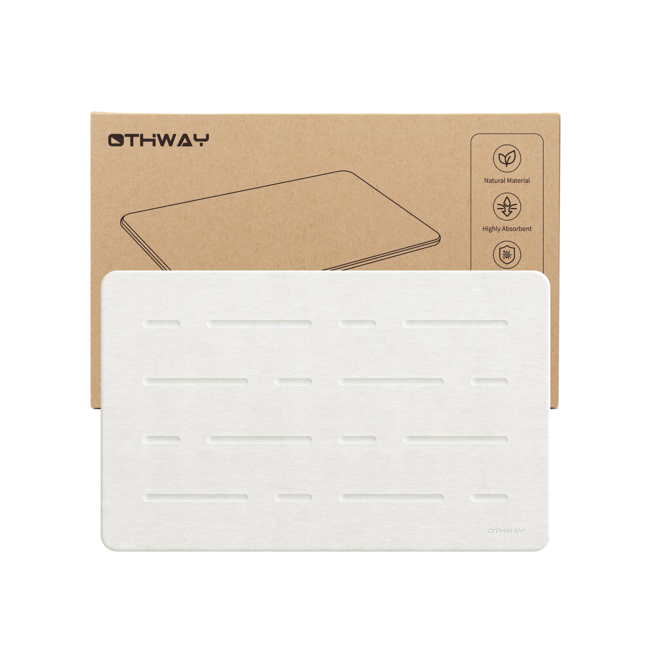 OTHWAY Large Stone Bath Mat, 32"x 20" Diatomaceous Earth Bath Mat for Bathroom, Quick Drying Long Bath Mat Stone Absorbing, Non-Slip Diatomite Hard Stone Shower Mat Instant Dry(White Grey)