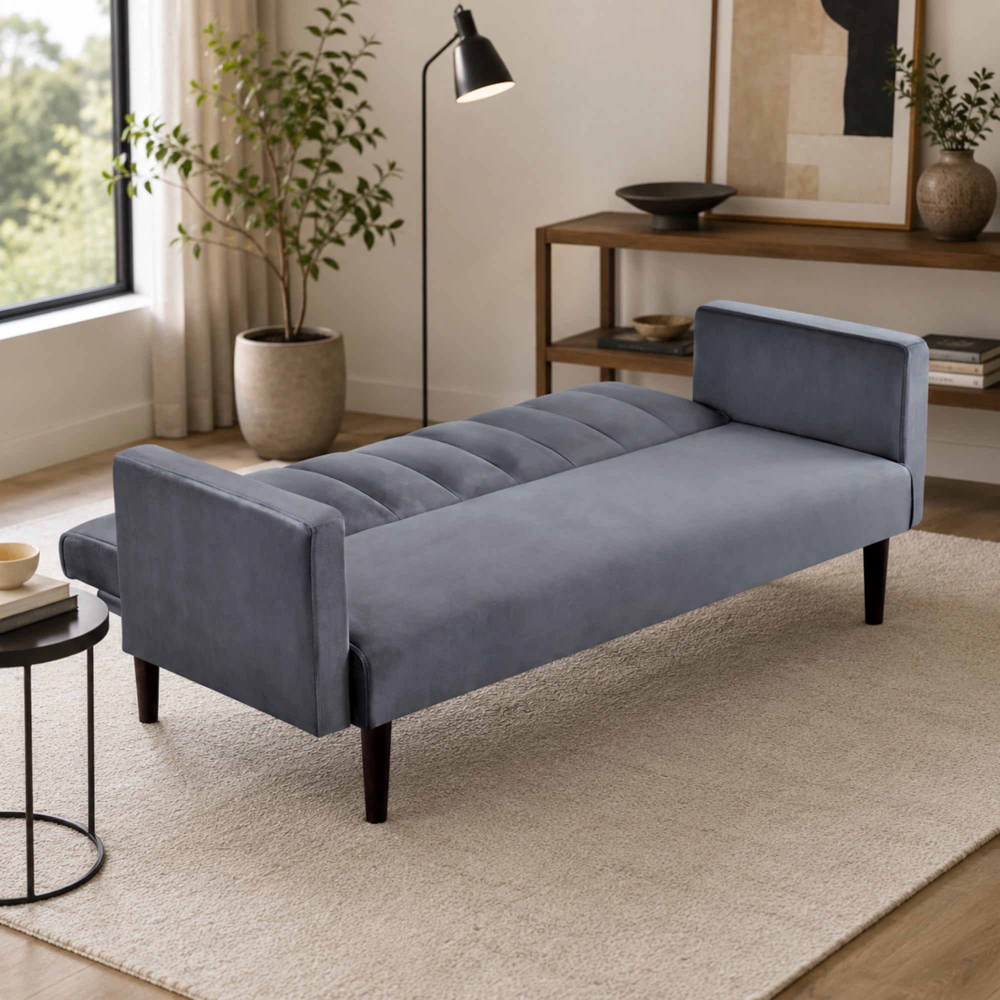 BSHTI 72" Linen Sleeper Sofa Bed with Vertical Channel Tufted Backrest,Adjustable Back, Folding Design for Living Room（Gray）
