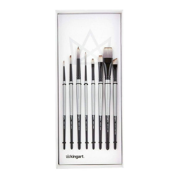 Kingart Stellar Series, Synthetic Black Blend Mixed Media Artist Brushes, Gift Box, Set of 8, All ages