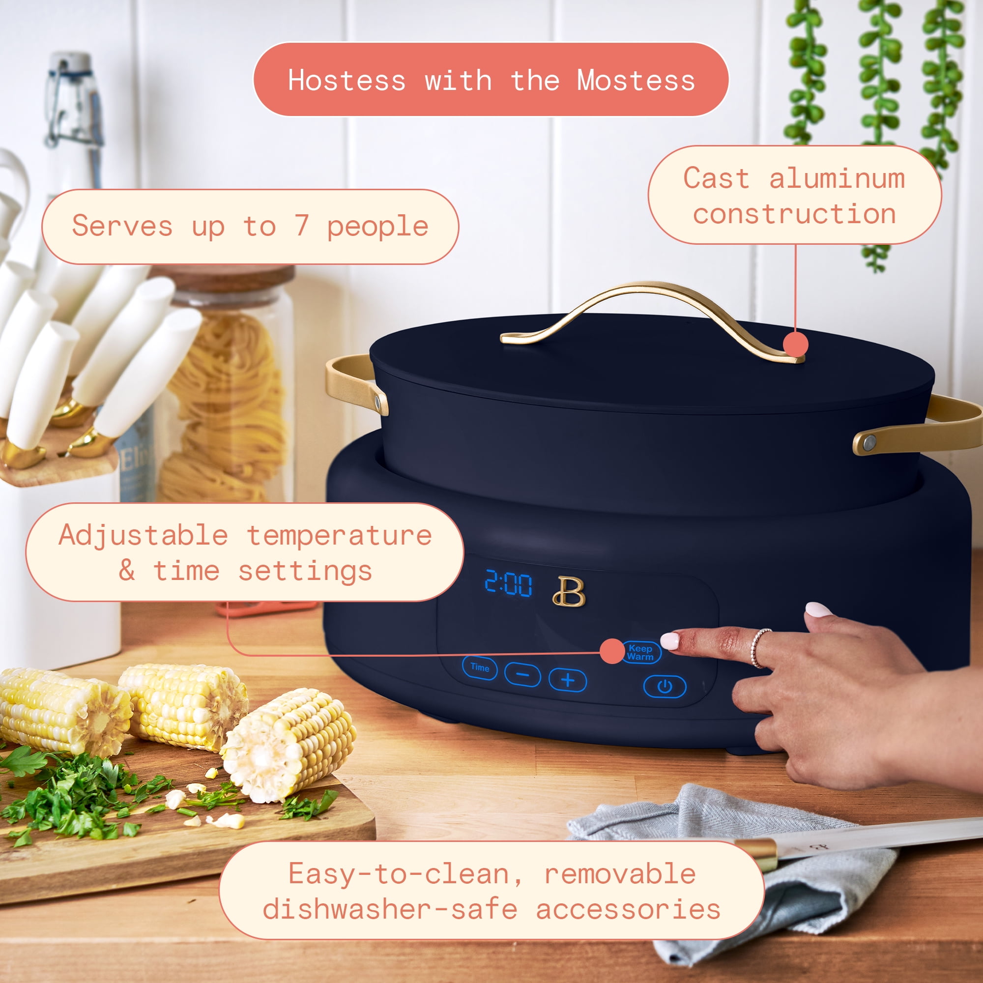 Beautiful 10 in 1, 6 Qt Electric Multi-Cooker, Starry Night by Drew Barrymore, Blue