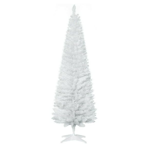 6ft Slim Pencil Christmas Tree, Artificial Xmas Tree with 390 Tips, Plastic Base - White