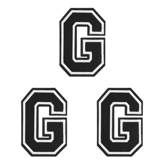 Uxcell Iron on Letter Patches, 3 Pcs 4.4"/11.3cm Large Alphabet G Iron on Embroidered Applique Sew on Patches for Clothes, Dress, Socks, Jeans, Hats, DIY Accessories (Black)