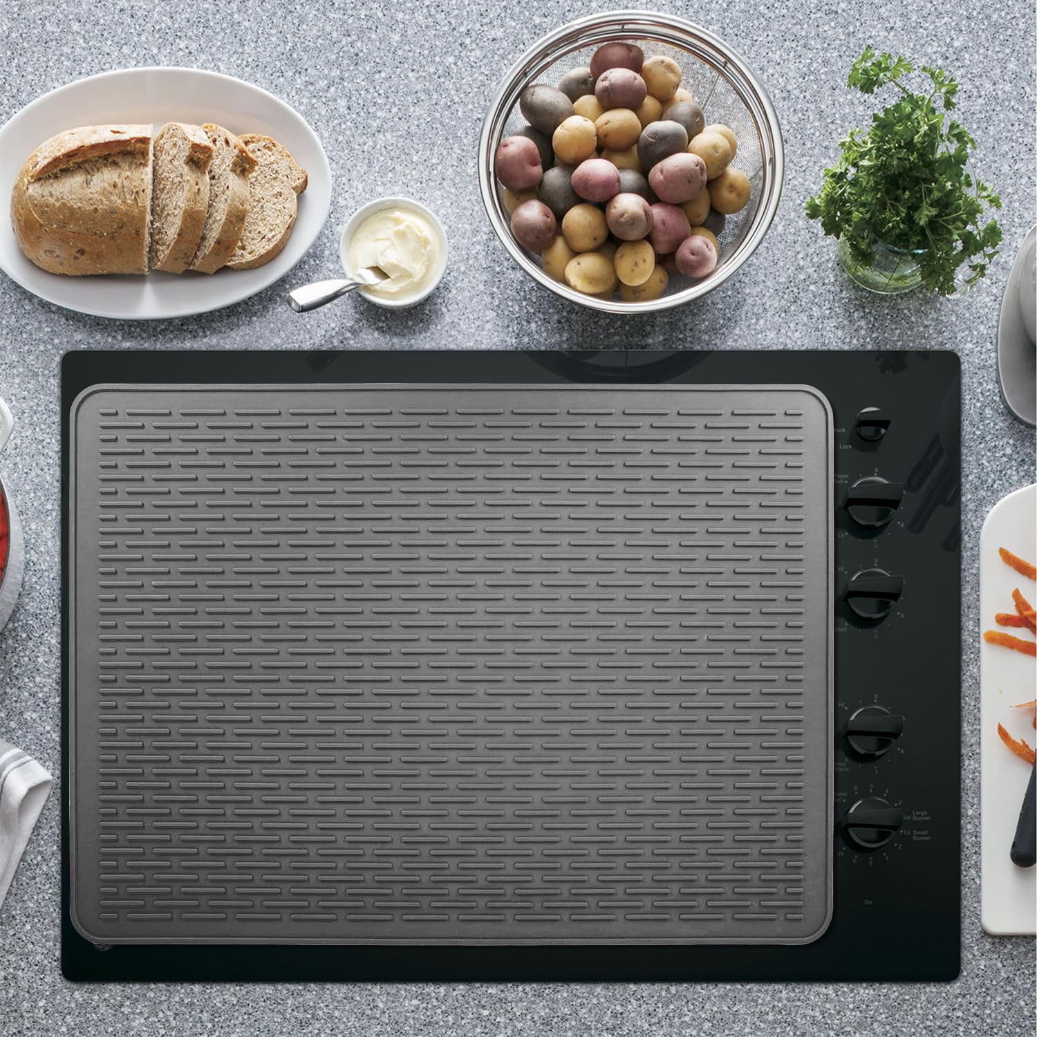 Multipurpose Sink Mat Silicone Non-Slip Under Sink Mat Heat Resistant Solid Flexible Dishwasher Safe Stove Top Cover, Dark Grey