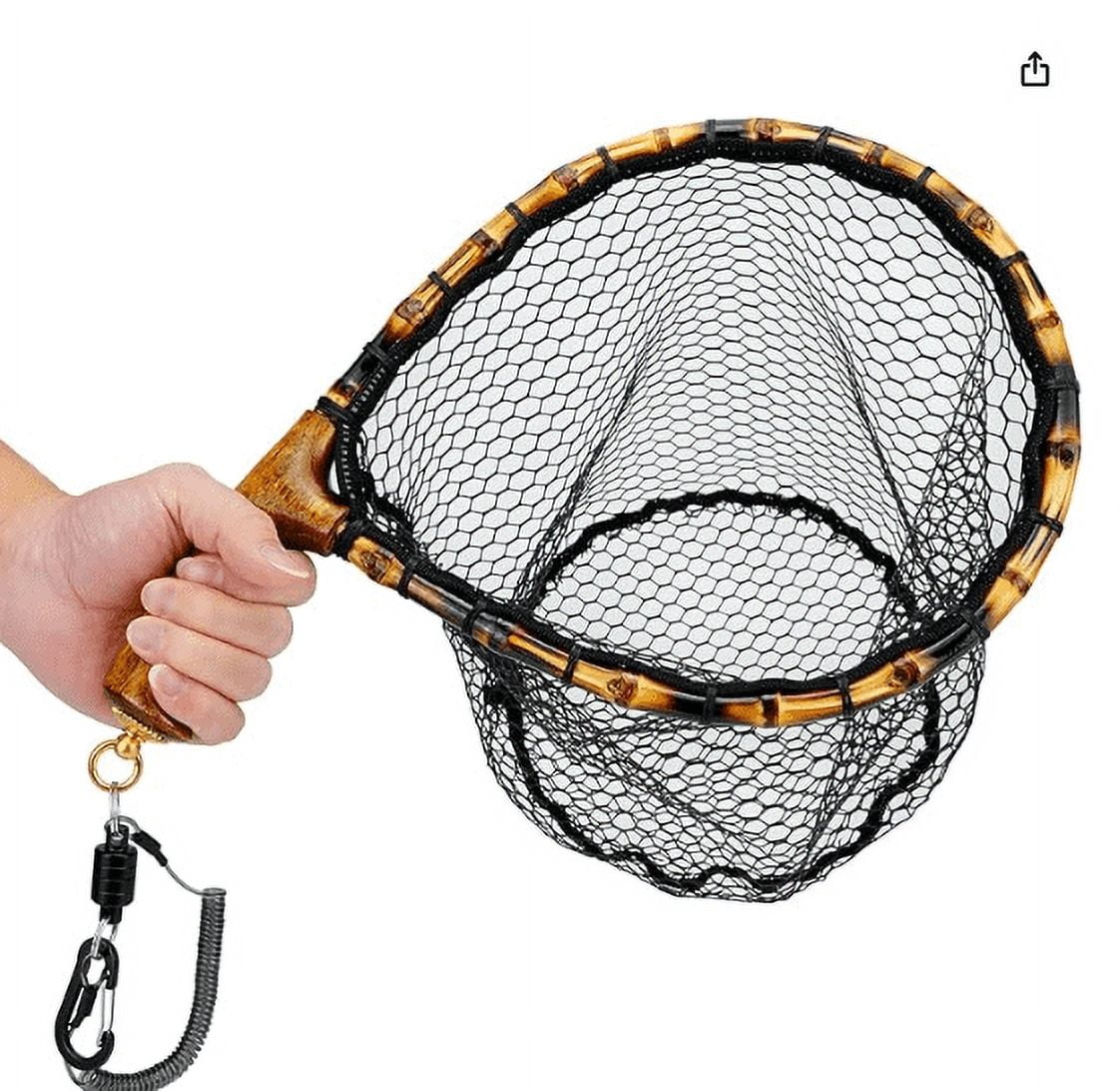 Fly Fishing Net with Release - Lightweight Trout Landing Net with Wooden Handle & Rubber-Coated Mesh, Catch and Release Fishing Gear for Bass, Minnow, and Freshwater Fishing