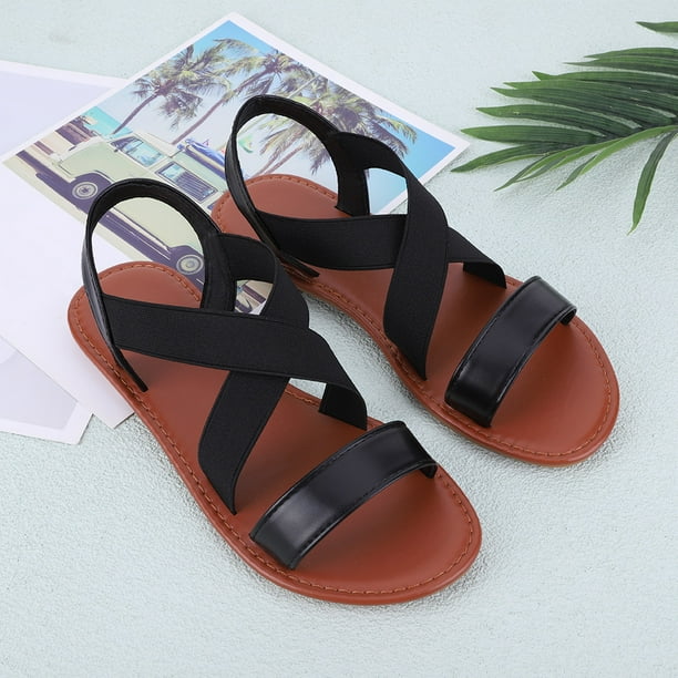 Zapatos Para Sandalias Playa Planas Correa Elástica En El Tobillo Punta Abierta Mujer