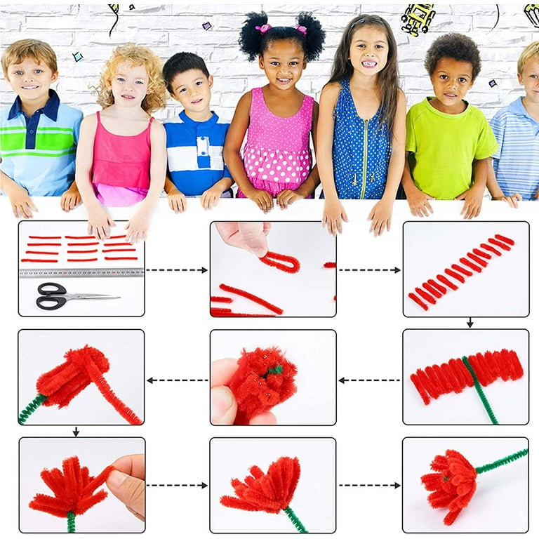 Menkey 100 Pieces Red Pipe Cleaners Craft Supplies, Chenille Stems for Creative Projects DIY Art and Crafts and Decorations (6 mm x 12 inch)