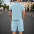 thumbnail image 5 of KKBOTIVE Mens 2pc Outfit Set Fashion Print Crewneck Short Sleeve Shirt and Shorts Adults 2pcs Summer Suits, Light Blue Size: L, 5 of 9