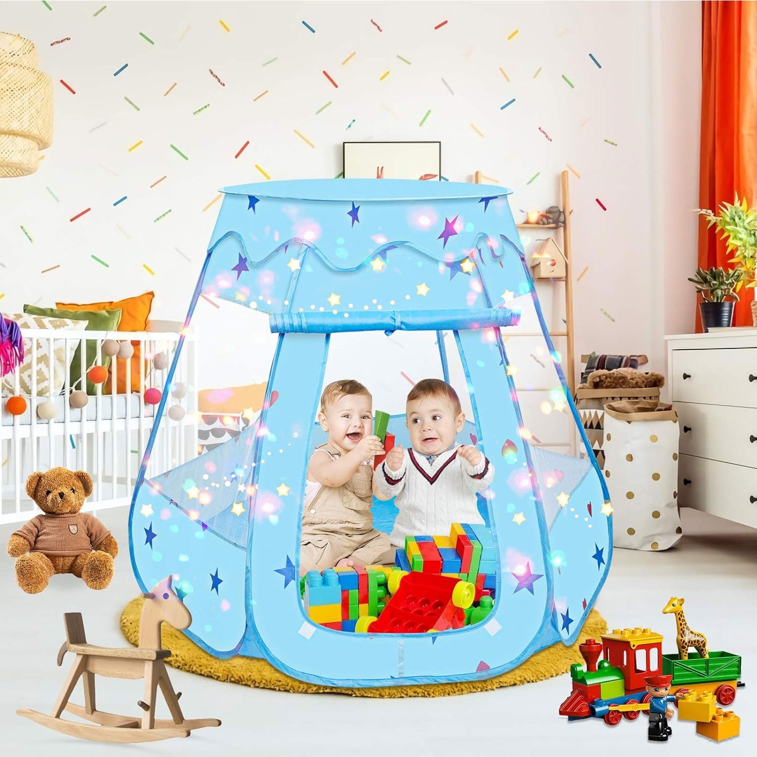 Ucradle Princess Playhouse Tent for Toddlers and Girls, Indoor & Outdoor Pop Up Play Tent for Kids, Foldable Ball Pit with Carrying Bag, Birthday Gifts for 1-3 Years Old Toddlers and Girls, Blue