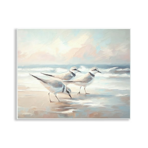 Stupell Industries Bay with Beach Birds Coastal Painting Unframed Art Print Wall Art, 14 x 11