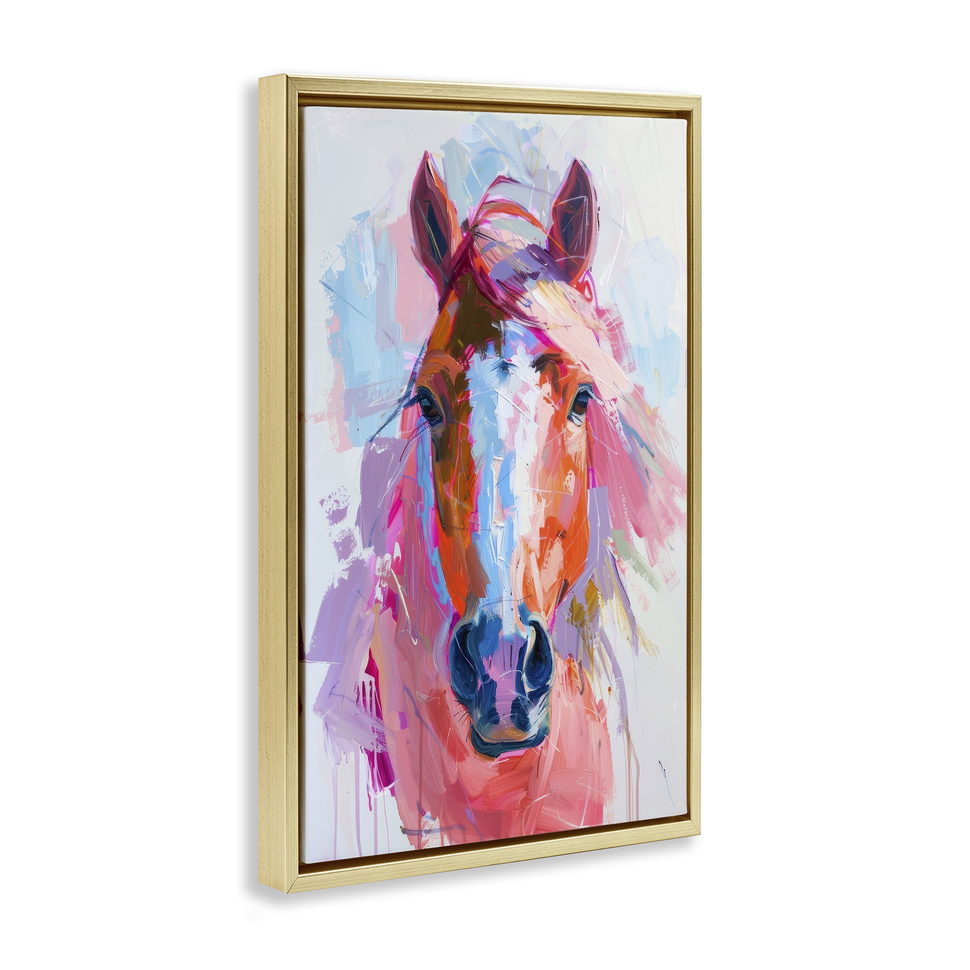Stupell Industries Sunset Horse Visage Animals Painting Gold Floater Framed Canvas Art Print Wall Art, 21 x 31