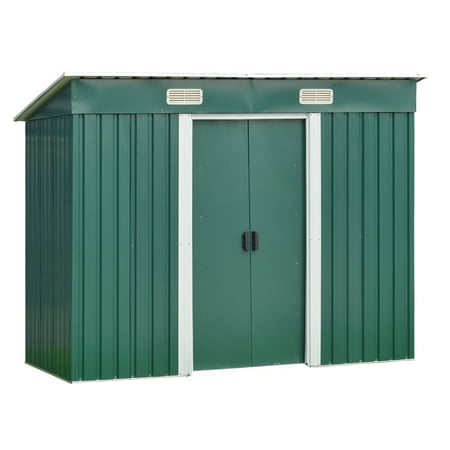 Backyard Shed Kits Kinbor 6' x 4' Outdoor Steel Garden Storage Utility Tool Shed Backyard Lawn Tool House Garage Kit Building Green w/Door ()
