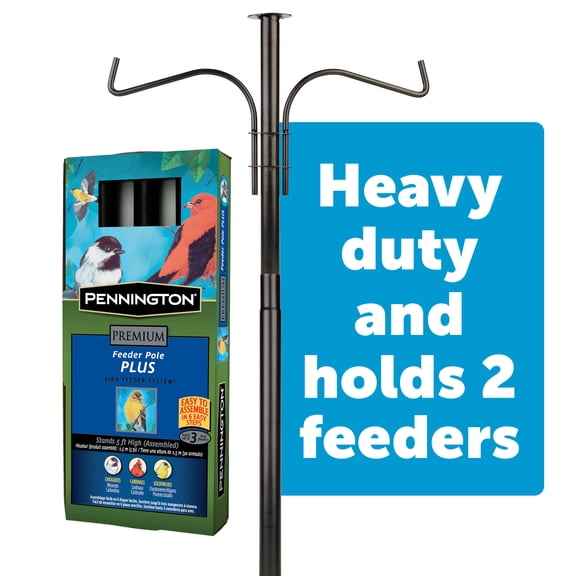 Pennington Premium Wild Bird Feeder Pole Plus, 5 feet Installed Height, Black