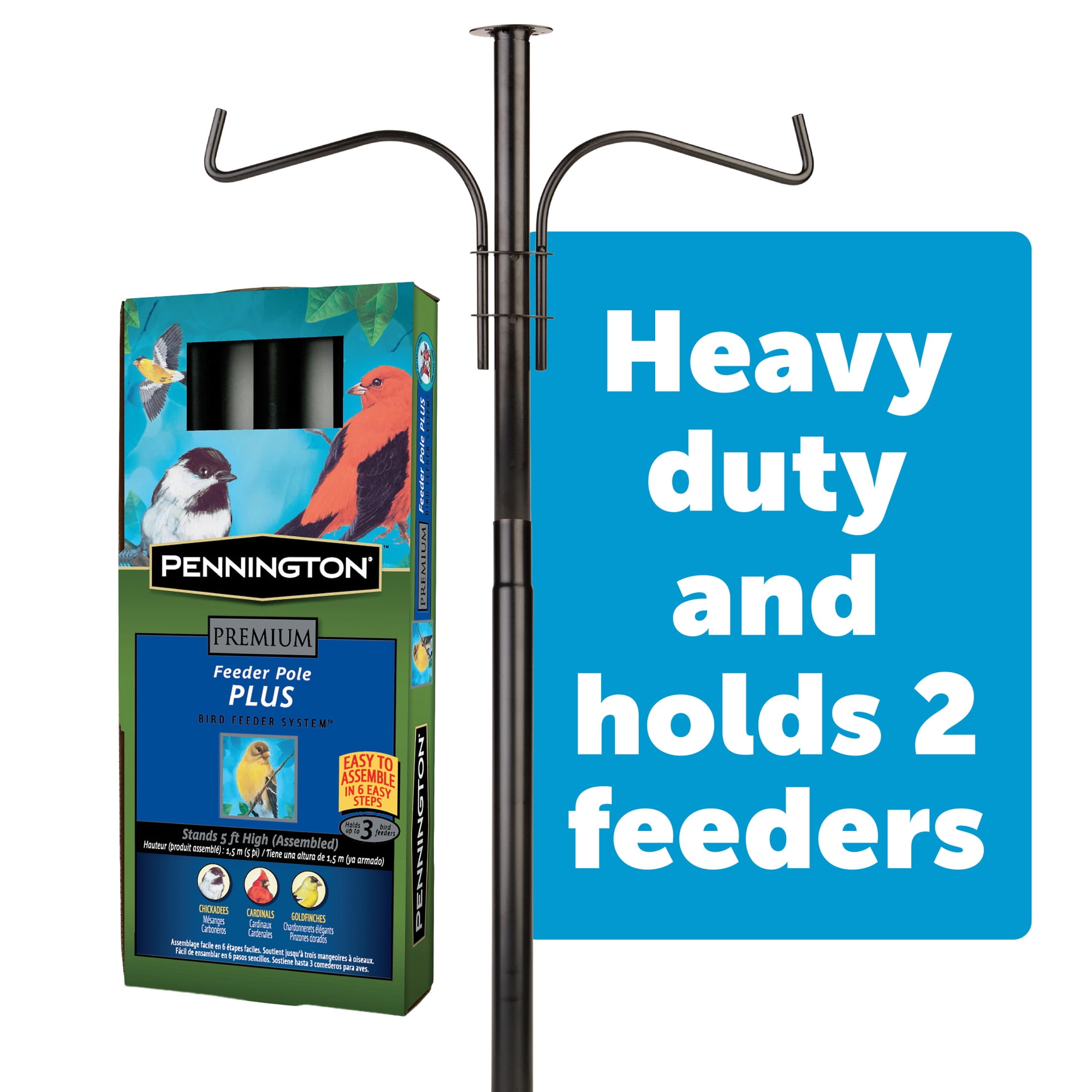 Pennington Premium Wild Bird Feeder Pole Plus, 5 feet Installed Height, Black