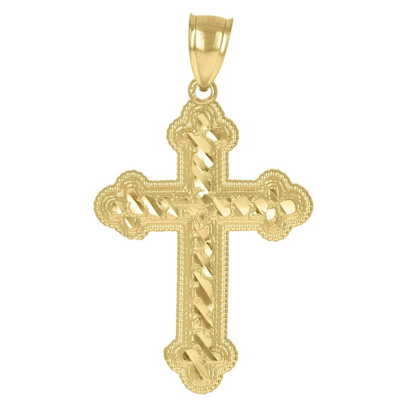 10kt Real Yellow Gold Mens Women Nugget Textured Cross Religious Charm Pendant