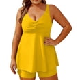 thumbnail image 2 of Sokhug Womens Plus Size Solid Color Tankini Set Waist Control Design Two Piece Swimsuit With Built in Bra, 2 of 6
