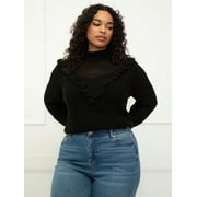 ELOQUII Elements Women's Plus Size Ruffle Yoke Sweater