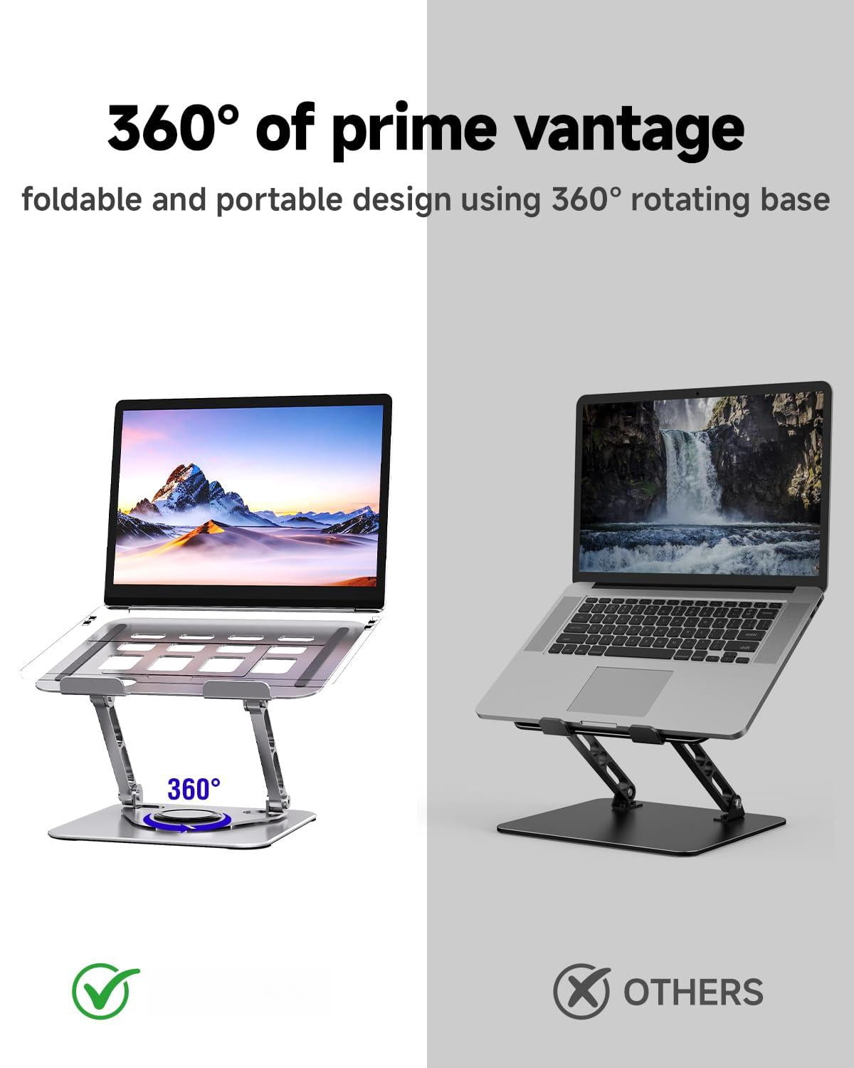 Laptop Stand For Desk  Adjustable Swivel Computer Riser 360 Rotation Base Portable Holder Office Home Fits Macbook Air Pro (10"-17.3") -